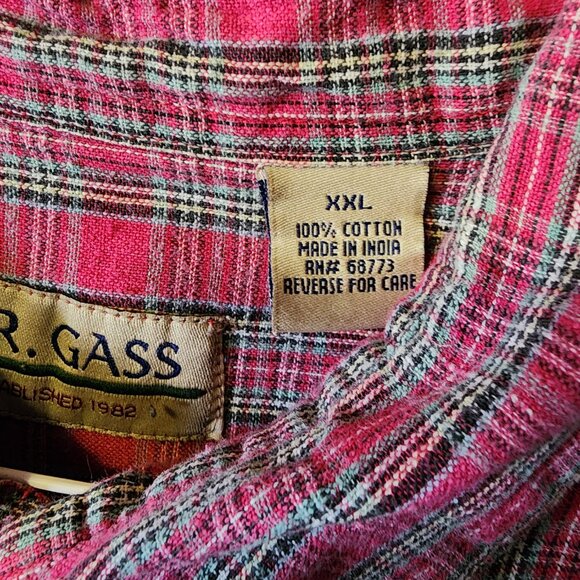 Men's 2XL W.R. Gass Red Plaid Short Sleeve Button Down Shirt - Picture 8 of 9